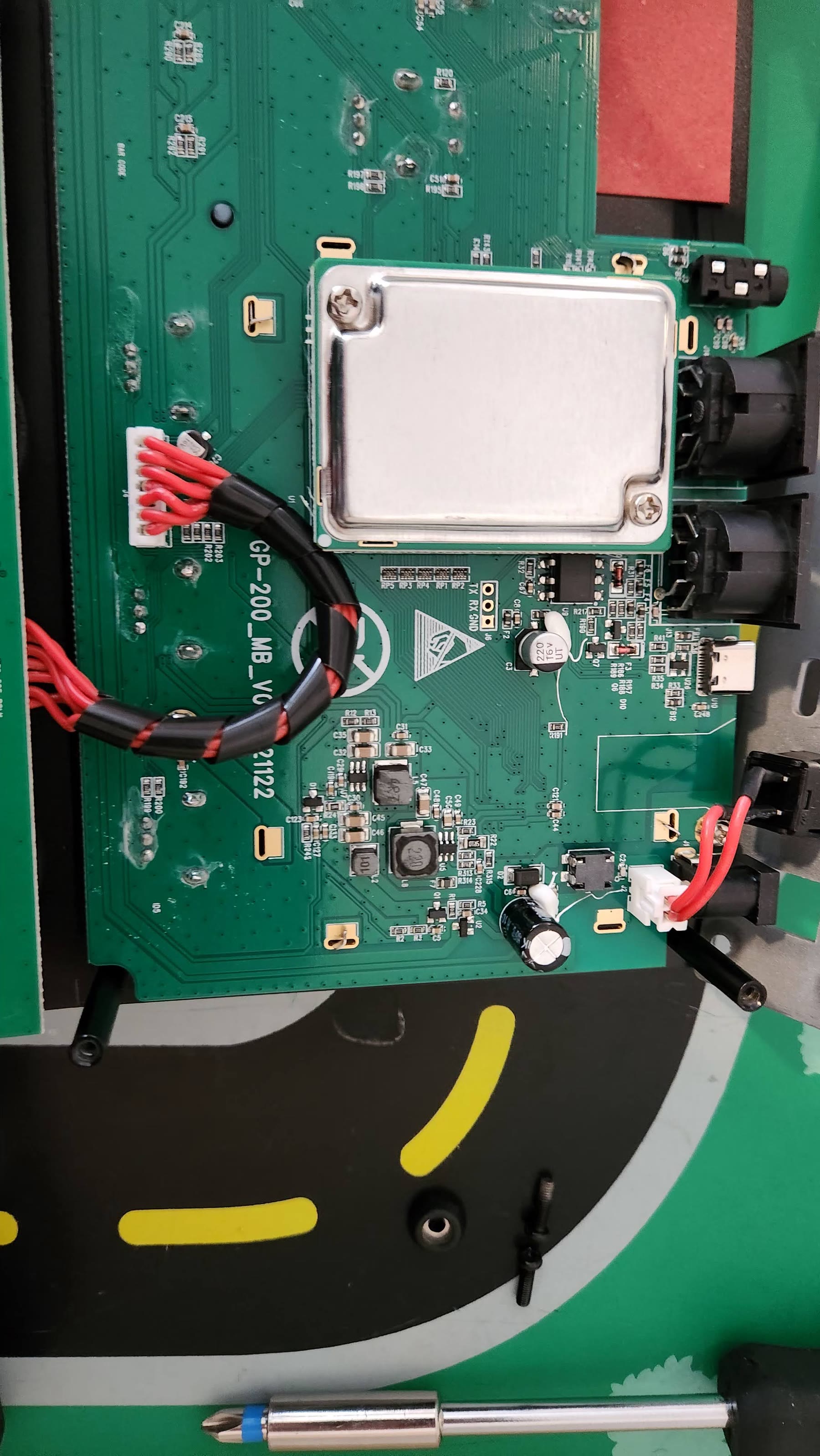 Digital processing section of the GP-200 mainboard with an RF shield and USB-C port